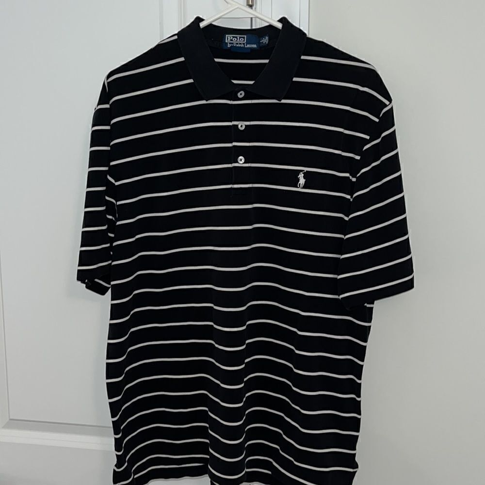 Black White Polo by Ralph Lauren w/Pony Summer Golf Fit model Tennis shirt-L